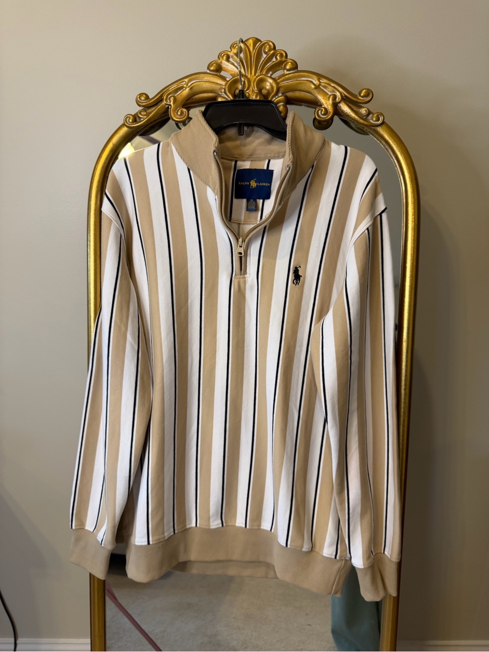 Ralph Lauren Striped Half-Zip Pullover - Beige, White & Black
